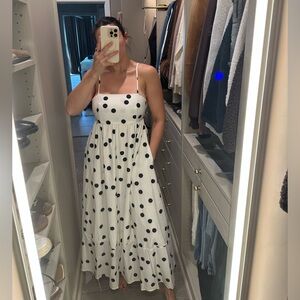 White Polka Dot Midi Dress with Spaghetti Straps